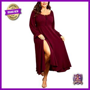 Plus Size Milkmaid Maxi Dress Long Sleeve Square Neck A-Line Formal